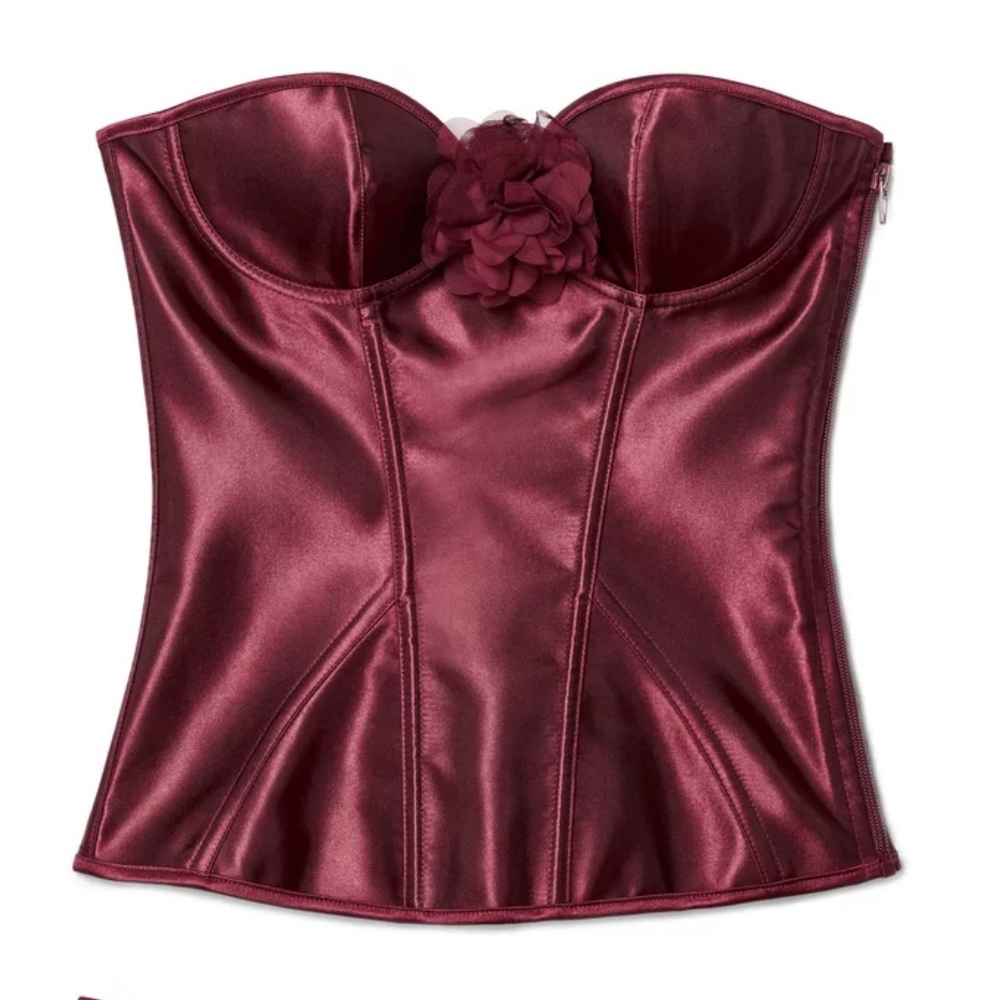Elegant Burgundy Satin Corset Set